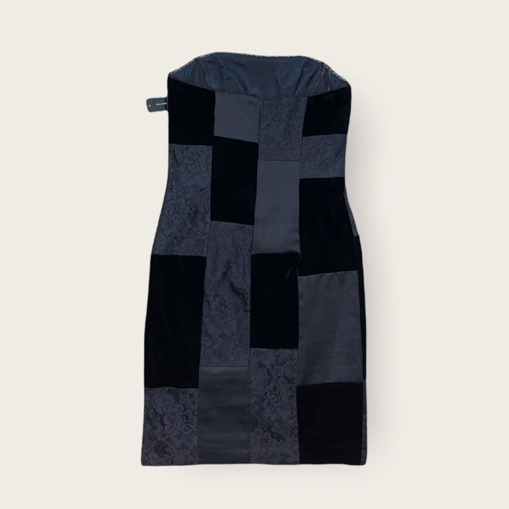 NWT A.B.S. Evening by Allen Schwartz strapless black lace velvet dress size 2 - Picture 6 of 9